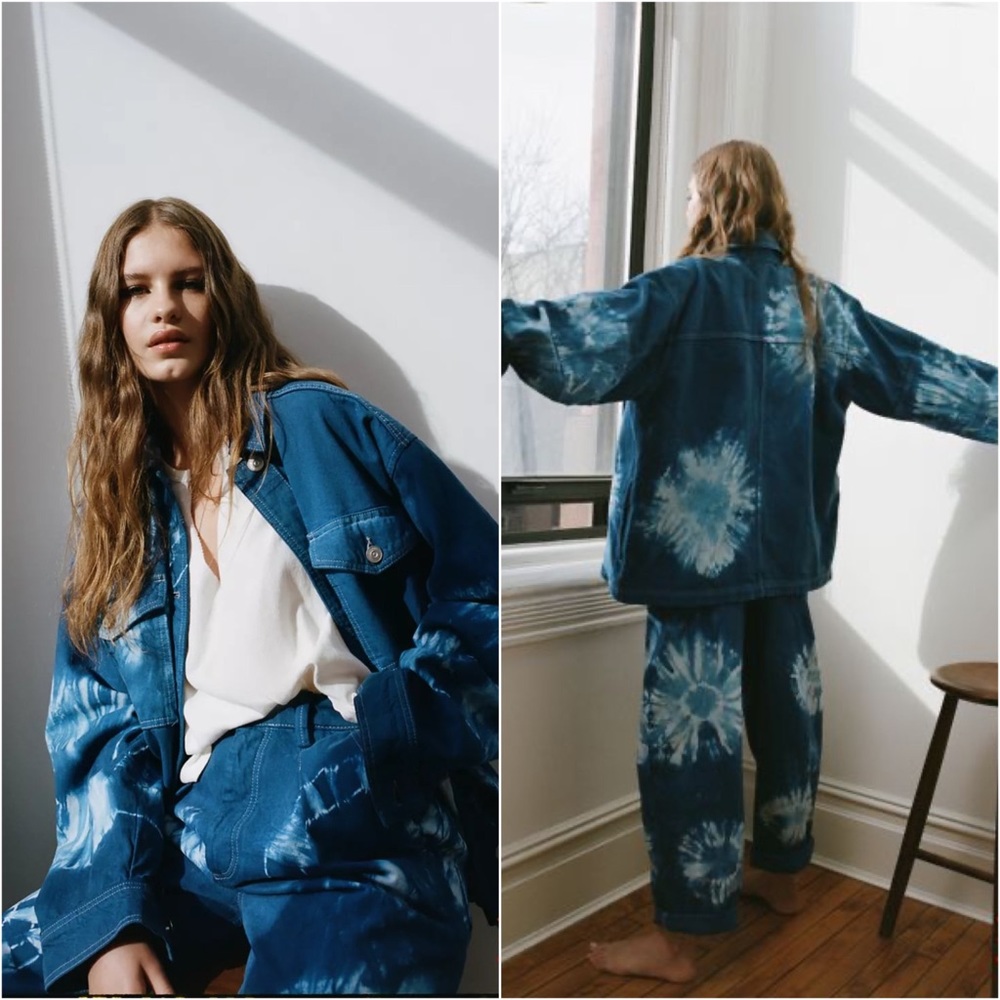 BDG Urban Outfitters Tie Dye Denim Shirt Jacket Cotton Blue Oversized